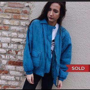 Vintage 100% Silk Bright Teal Bomber - Separate